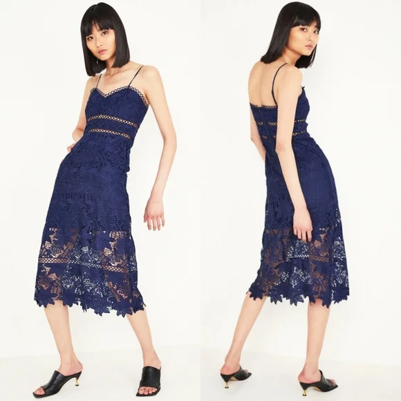 Bardot | NWT Koko Floral Lace Navy Blue Sleeveless Midi Dress - Picture 2 of 10